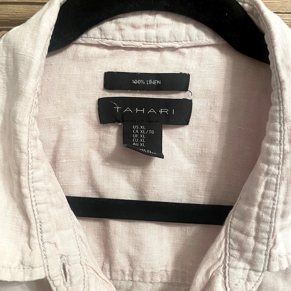Tahari Light Pink Linen Button-Up Tunic - Picture 4 of 11